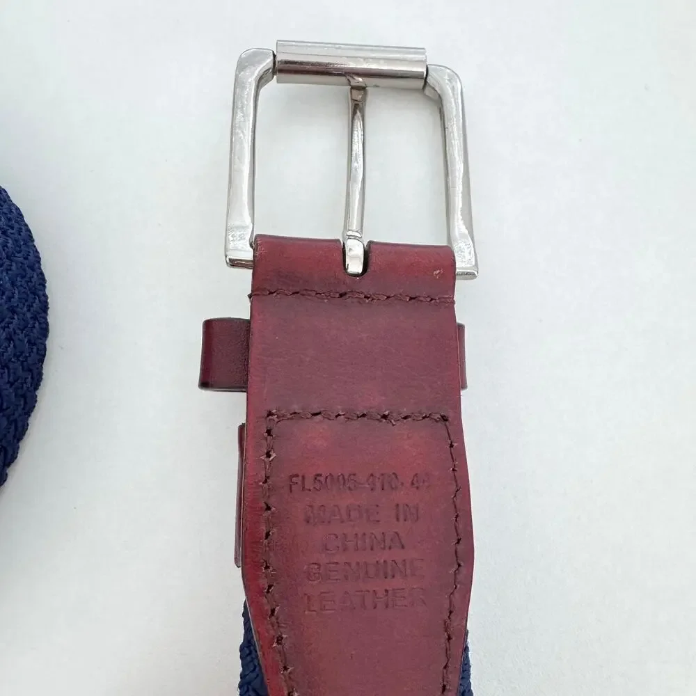 Florsheim Mens Genuine Leather Braided Belt Classic Casual Brown Blue